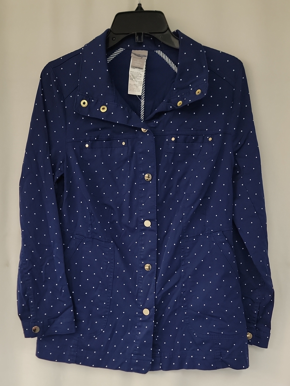 Chico's Navy Blue Polka Dot Utility Jacket